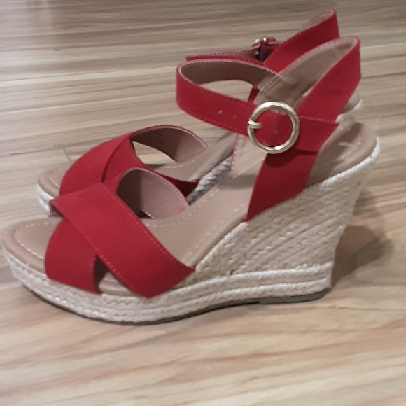 Sugar Shoes - Sugar red espadrille wedge sandals.